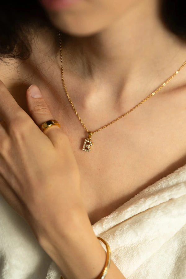 Carraig Donn Gold Plated Faux Pearl "B" Initial Necklace