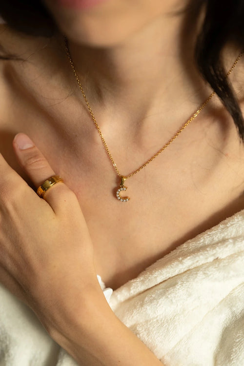 Gold Plated Faux Pearl "C" Initial Necklace