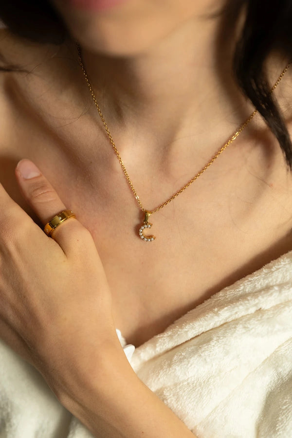 Carraig Donn Gold Plated Faux Pearl "C" Initial Necklace