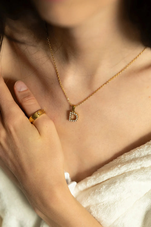 Gold Plated Faux Pearl "D" Initial Necklace