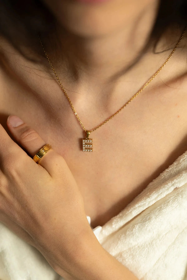 Carraig Donn Gold Plated Faux Pearl "E" Initial Necklace