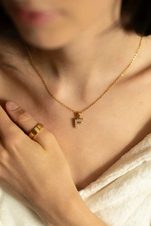 Gold Plated Faux Pearl "F" Initial Necklace