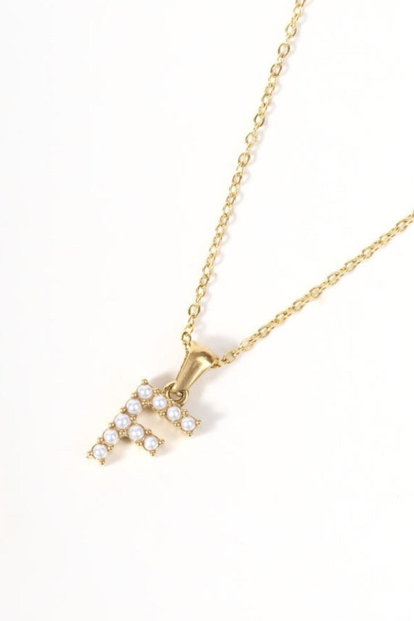 Carraig Donn Gold Plated Faux Pearl "F" Initial Necklace
