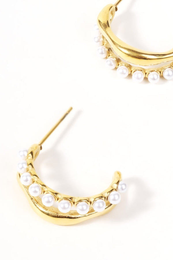 Carraig Donn Gold Plated Faux Pearl Hoop Earrings