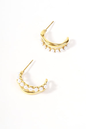 Carraig Donn Gold Plated Faux Pearl Hoop Earrings