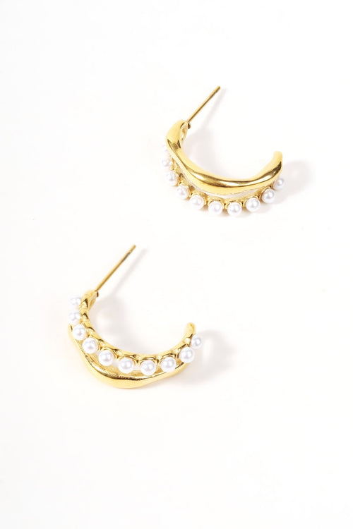 Carraig Donn Gold Plated Faux Pearl Hoop Earrings
