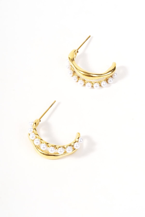 Carraig Donn Gold Plated Faux Pearl Hoop Earrings