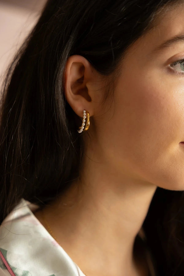 Carraig Donn Gold Plated Faux Pearl Hoop Earrings