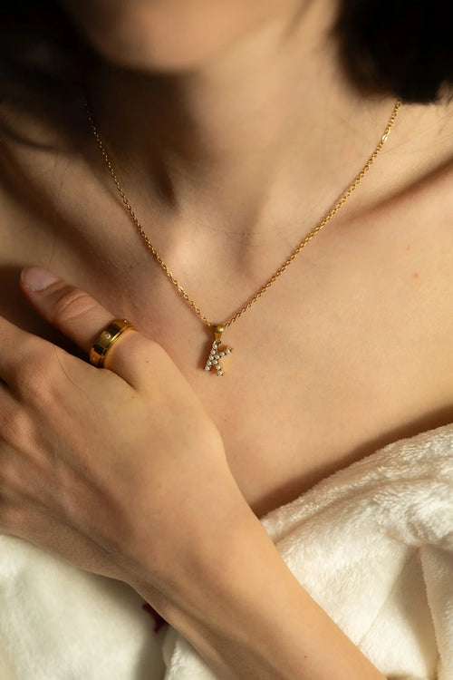 Gold Plated Faux Pearl "K" Initial Necklace