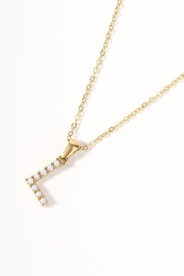 Carraig Donn Gold Plated Faux Pearl "L" Initial Necklace