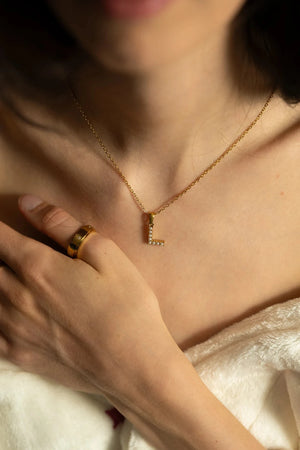 Carraig Donn Gold Plated Faux Pearl "L" Initial Necklace