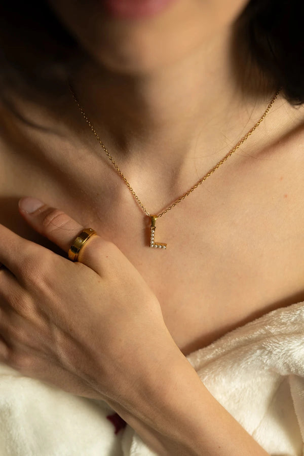 Carraig Donn Gold Plated Faux Pearl "L" Initial Necklace