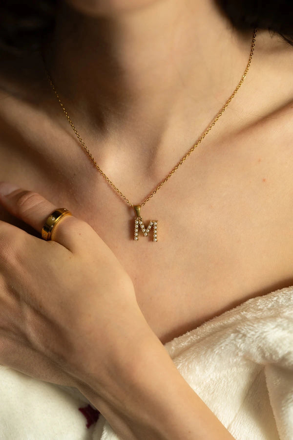 Carraig Donn Gold Plated Faux Pearl "M" Initial Necklace