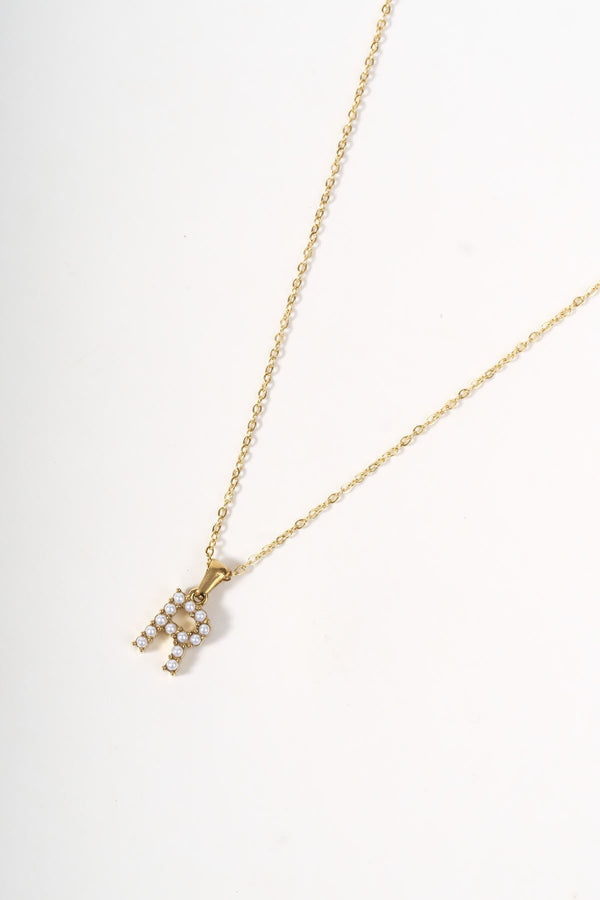 Carraig Donn Gold Plated Faux Pearl "R" Initial Necklace