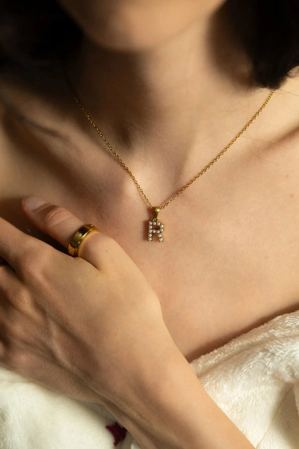 Carraig Donn Gold Plated Faux Pearl "R" Initial Necklace