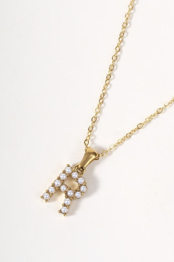 Carraig Donn Gold Plated Faux Pearl "R" Initial Necklace