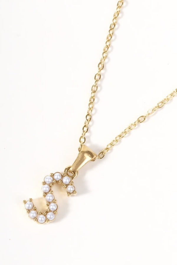 Carraig Donn Gold Plated Faux Pearl "S" Initial Necklace