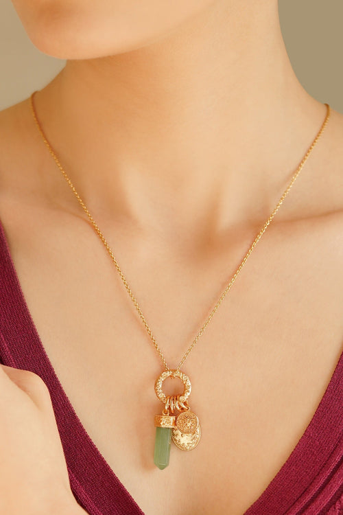 Gold Plated Pendant with Green Aventurine Charm