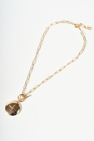 Carraig Donn Gold Round Locket & T-Bar Necklace
