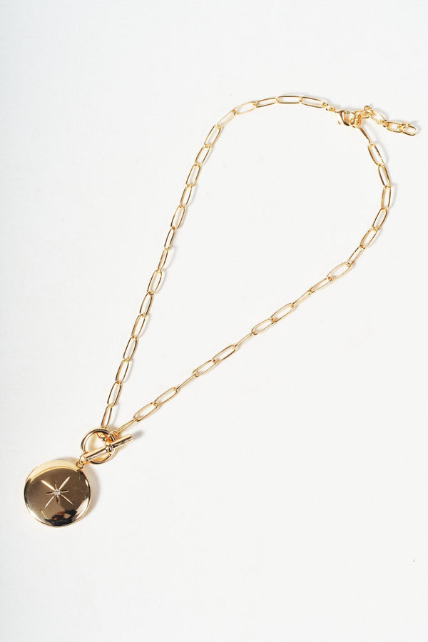 Carraig Donn Gold Round Locket & T-Bar Necklace