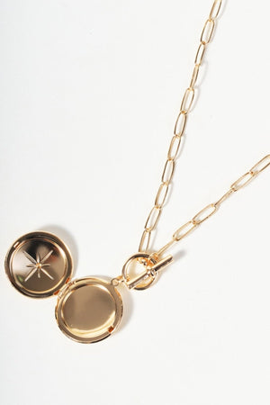 Carraig Donn Gold Round Locket & T-Bar Necklace