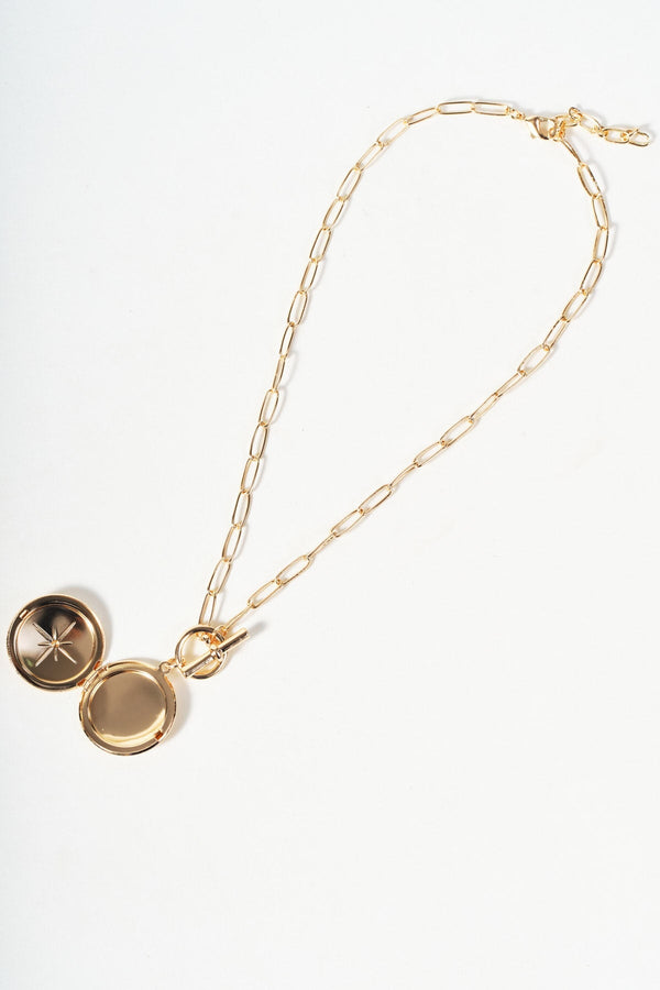 Carraig Donn Gold Round Locket & T-Bar Necklace