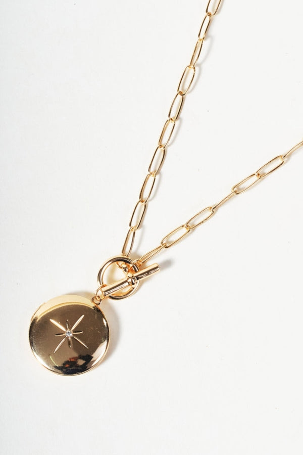 Carraig Donn Gold Round Locket & T-Bar Necklace