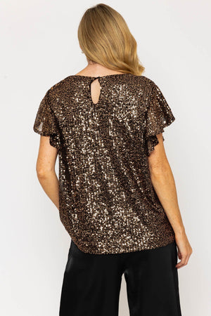 Carraig Donn Gold Sequin Frill Sleeve Top