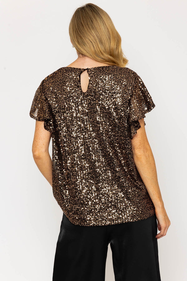 Carraig Donn Gold Sequin Frill Sleeve Top