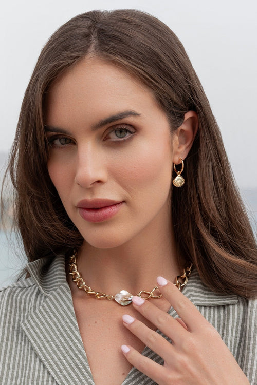 Gold Shell Hoop Earrings