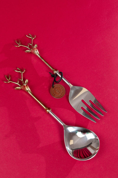 Gold & Silver Tone Stag Fork and Spoon Set of 2