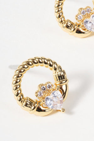 Carraig Donn Gold Stone Claddagh Stud Earrings