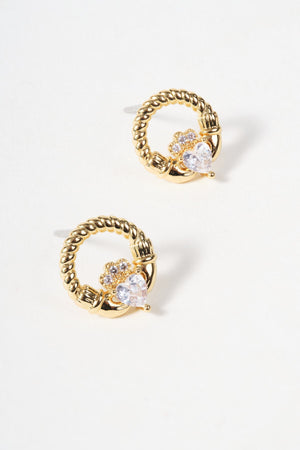 Carraig Donn Gold Stone Claddagh Stud Earrings