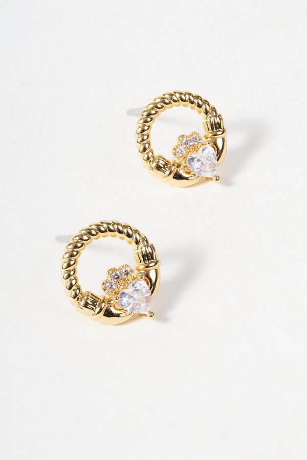 Carraig Donn Gold Stone Claddagh Stud Earrings