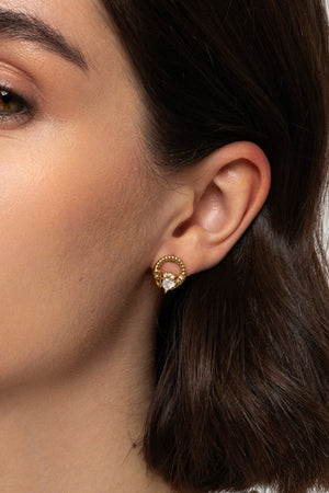 Carraig Donn Gold Stone Claddagh Stud Earrings