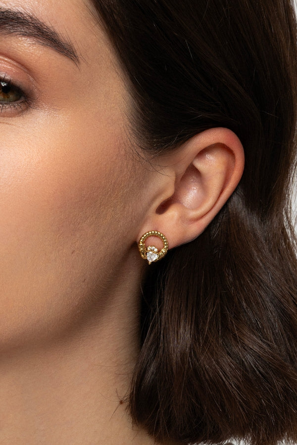 Carraig Donn Gold Stone Claddagh Stud Earrings