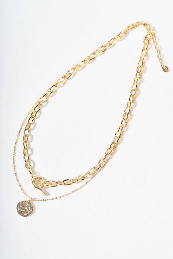 Carraig Donn Gold T-Bar & Disc Necklace