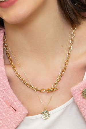 Carraig Donn Gold T-Bar & Disc Necklace