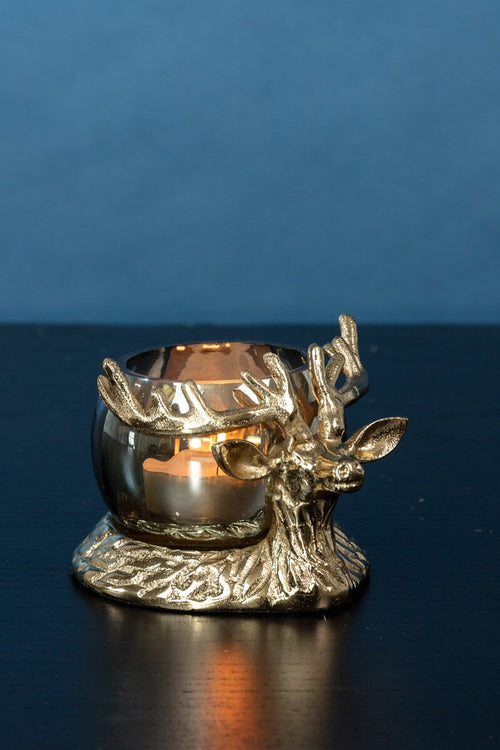 Gold Tone Stag Votive Candle Holder