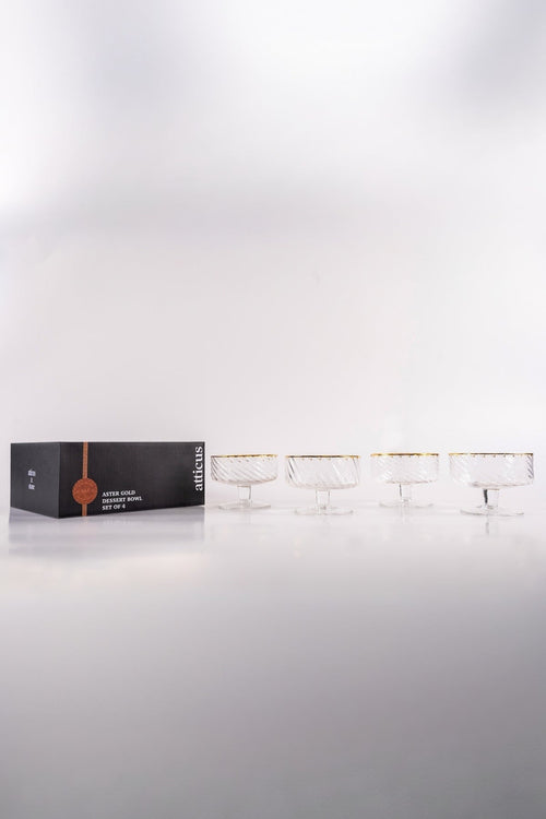 Set Of 4 Aster Gold Trimmed Dessert Bowl