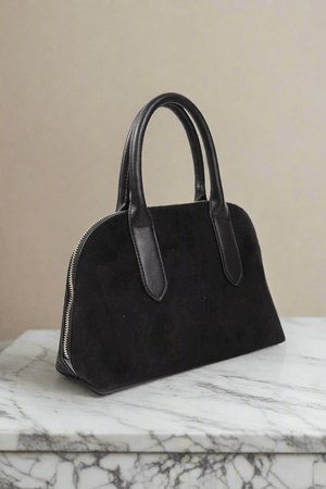 Carraig Donn Grab Handle Faux Suede Bag in Black