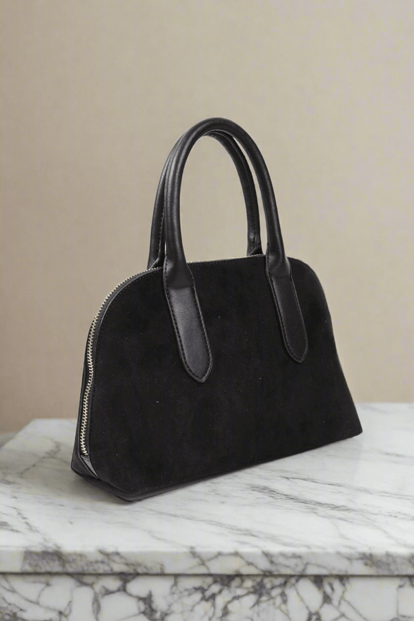 Carraig Donn Grab Handle Faux Suede Bag in Black