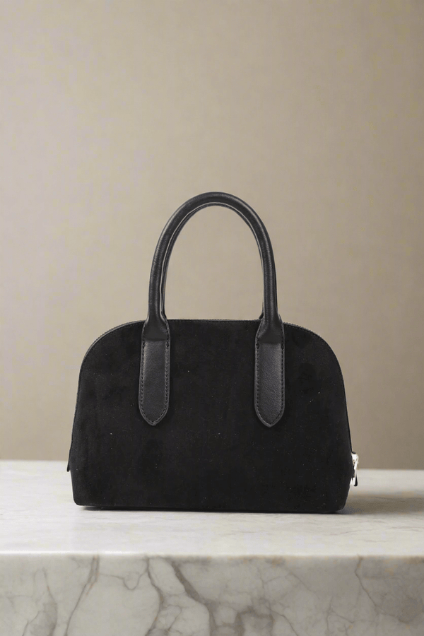 Carraig Donn Grab Handle Faux Suede Bag in Black