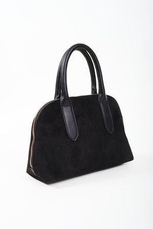 Carraig Donn Grab Handle Faux Suede Bag in Black