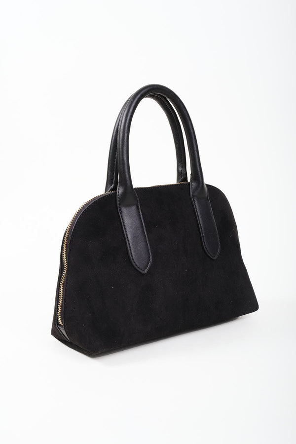 Carraig Donn Grab Handle Faux Suede Bag in Black
