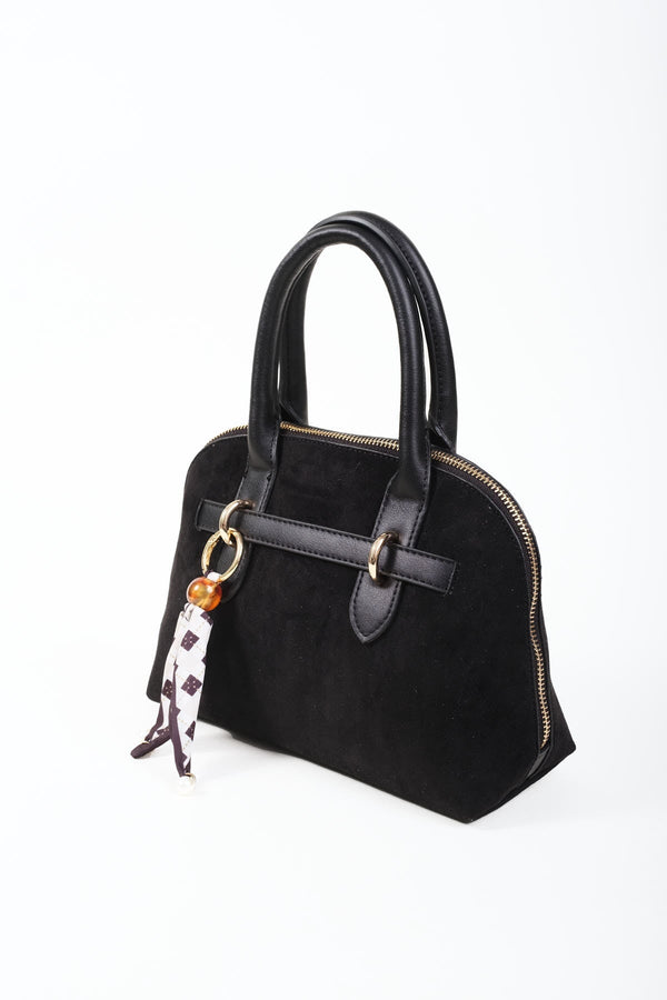 Carraig Donn Grab Handle Faux Suede Bag in Black