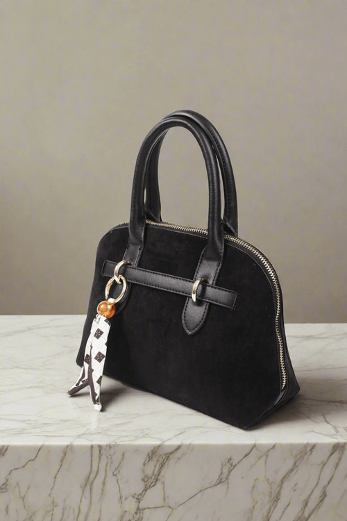 Carraig Donn Grab Handle Faux Suede Bag in Black