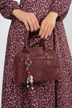 Carraig Donn Grab Handle Faux Suede Bag in Burgundy