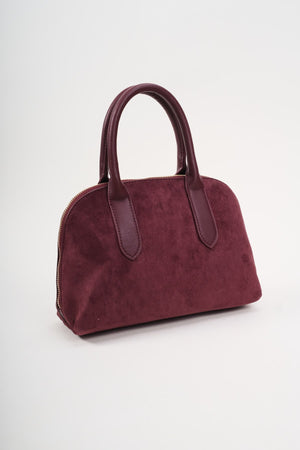 Carraig Donn Grab Handle Faux Suede Bag in Burgundy