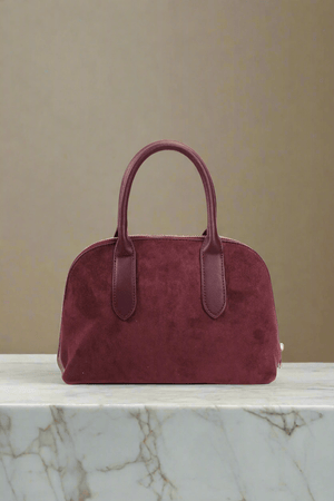 Carraig Donn Grab Handle Faux Suede Bag in Burgundy
